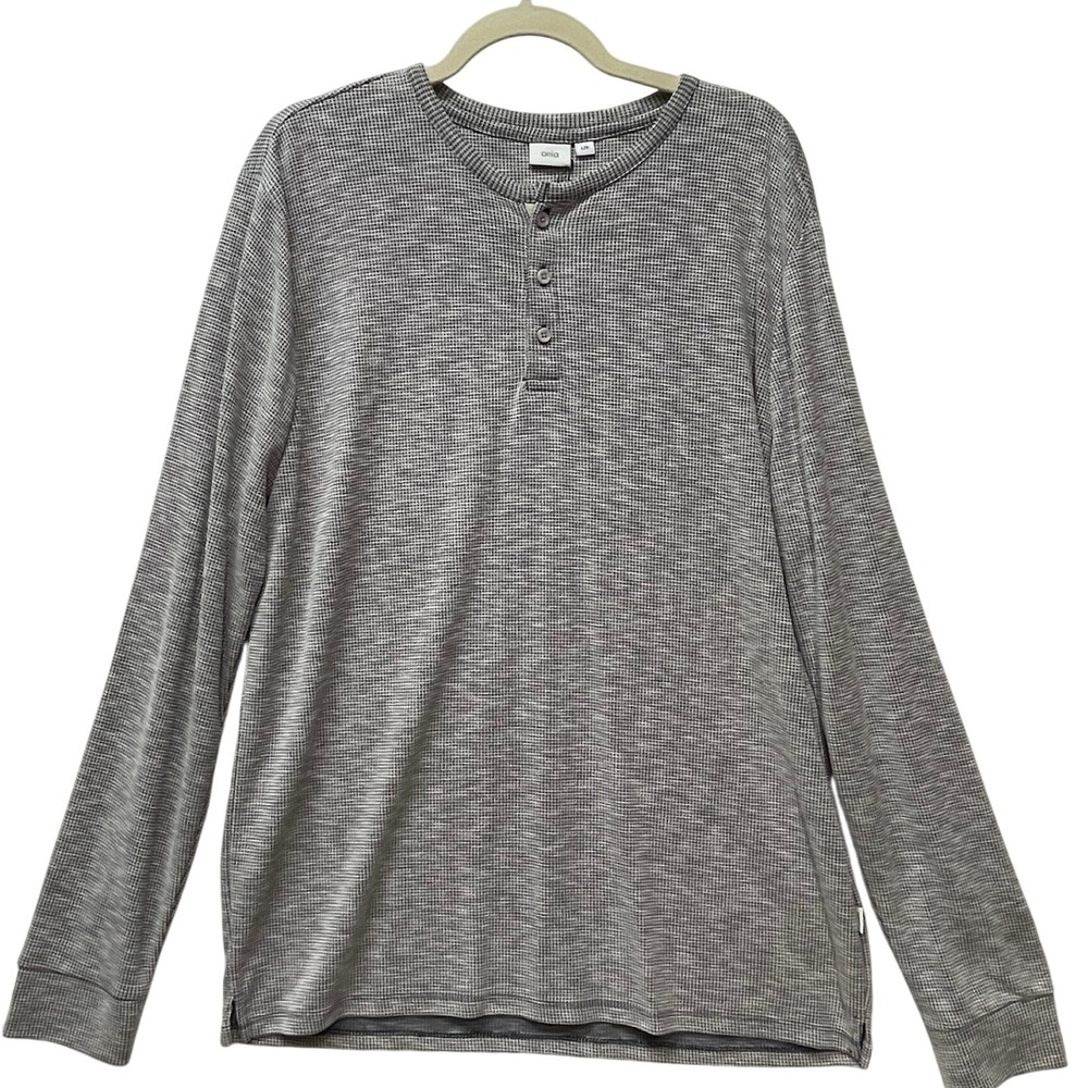 Onia Mens Grey White Micro Check Long Sleeve Henley Shirt Size Large